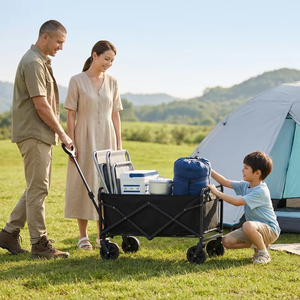 Four Wheel Folding Camping Cart Portable Storage <b>Trolley</b> Hand Pulled Travel Picnic Fishing Hiking - Product Image 1