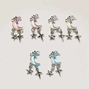 Boucles d'oreilles pendantes en alliage de zinc, bijoux pour femmes, motif lune et étoile, rose, bleu, blanc, charme clair de lune, pour un style jeune et féminin - Product Image 4