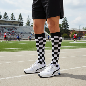 College Sports <b>Socks</b> with <b>Black</b> Checkered Pattern and Colorful Design - Product Image 4