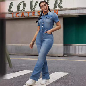 Nouvelle vente chaude commerce extérieur lavé une pièce pantalon droit élastique une pièce jean femmes combinaisons combishorts - Product Image 4