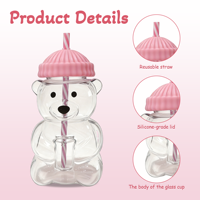 ZREGGUR Produit en gros Cadeau de Noël pour enfants Tasses à café en verre Tasse ours en verre avec couvercle multicolore Tasse en verre ours en peluche