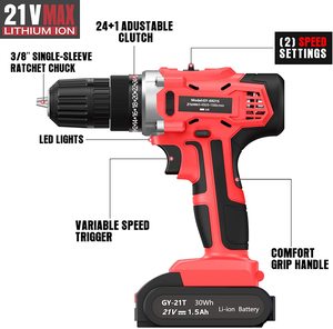 Cordless <b>Power</b> Drill Set: 21V Driver <b>Tool</b> Kit With 24+1 High Torque 2 Variable Speed 3/8'' Keyless Chuck FH-6218S Cordless <b>Power</b> - Product Image 4