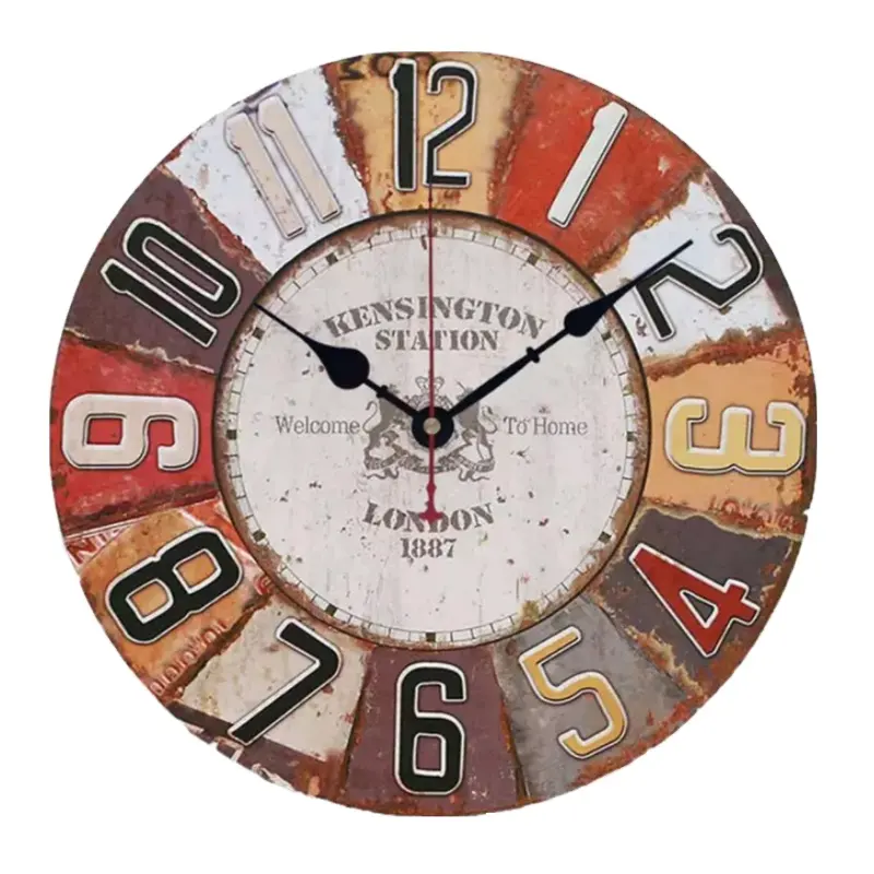 16 inch Large Roman Number Wall Clock Custom European Retro Vintage Decorative Circular MDF Wooden Farmhouse Wall Clock