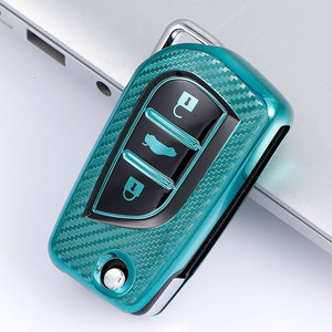 เคสกุญแจรถยนต์ลายคาร์บอนไฟเบอร์ TPU สำหรับ Toyota Corolla Auris Camry RAV4 <span class=keywords><strong>Yaris</strong></span> แบบ 3 ปุ่ม พร้อมปลอกป้องกันรีโมทอัจฉริยะ ของขวัญ - Product Image 6
