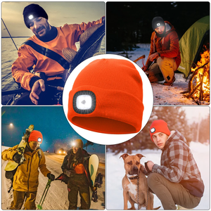 Casquette de marche nocturne, de pêche, de camping et de course à pied unisexe rechargeable par USB, chapeau en tricot chaud avec lampe frontale LED - Product Image 2