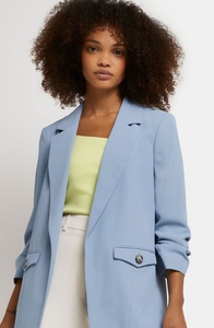 Nuova moda su misura di alta qualità classica con colletto intaglio a maniche lunghe davanti <span class=keywords><strong>giacca</strong></span> chiara <span class=keywords><strong>azzurra</strong></span> per le donne - Product Image 5