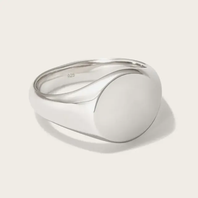 Custom 925 Sterling Silver & Stainless Steel Oval Signet Ring Chunky Minimalist Engravable Blank Face Jewelry Band Wholesale