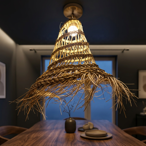 Lampe suspendue en forme de cône en bambou tissé à la main, artisanale, décoration naturelle, artisanat, décoration de la maison, style marocain classique - Product Image 1