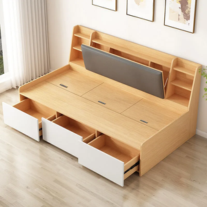 Cadre de lit tatami sur mesure en bois massif avec tiroirs coulissants, design moderne, taille double pour une chambre à coucher gain de place - Product Image 3