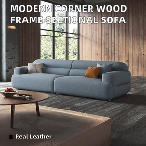 Sofá Seccional de Alta Gama, Minimalista, de Cuero Genuino, con Marco de Madera Curvado, para Sala de Estar Contemporánea, Venta al Por Mayor - Product Image 2