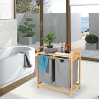 Panier à linge autoportant en bambou avec sacs coulissants, organisateur de vêtements en bois, paniers de rangement pour la salle de bain