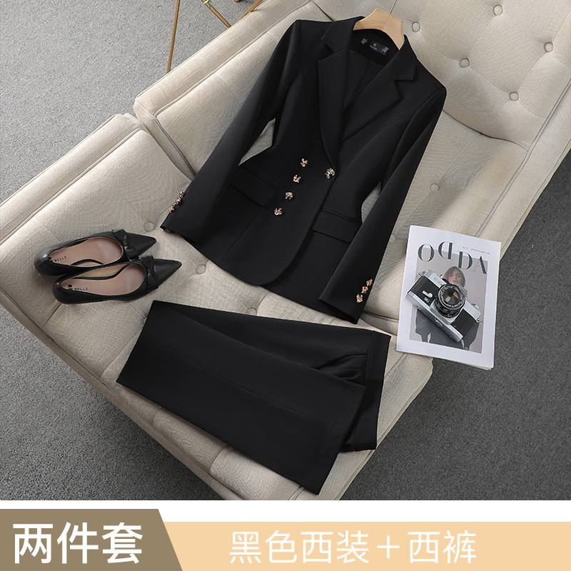 Black suit with slightly flared trousers