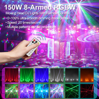 Projecteur de scène à tête mobile à huit bras, effet boule magique à lavage de couleur, 150W, avec télécommande, DMX 512, activé par le son, pour fêtes et clubs