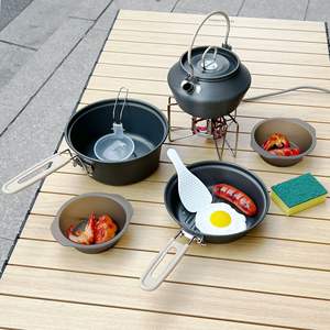 Juego de sartenes antiadherentes plegables portátiles para acampar, cocinar al aire libre, plegables, ligeros, de doble propósito, color caqui - Product Image 2