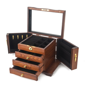 Caja organizadora de joyas de estilo chino, caja de almacenamiento de accesorios de madera, caja grande vintage, retro, de alta capacidad, de madera maciza de lujo - Product Image 3