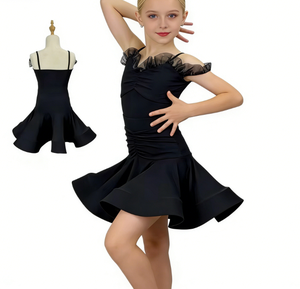 Top in pizzo per <span class=keywords><strong>danza</strong></span> latina con gonna, scollatura sulla schiena, senza maniche, per Samba, Rumba, Chacha, costume professionale per bambini - Product Image 1