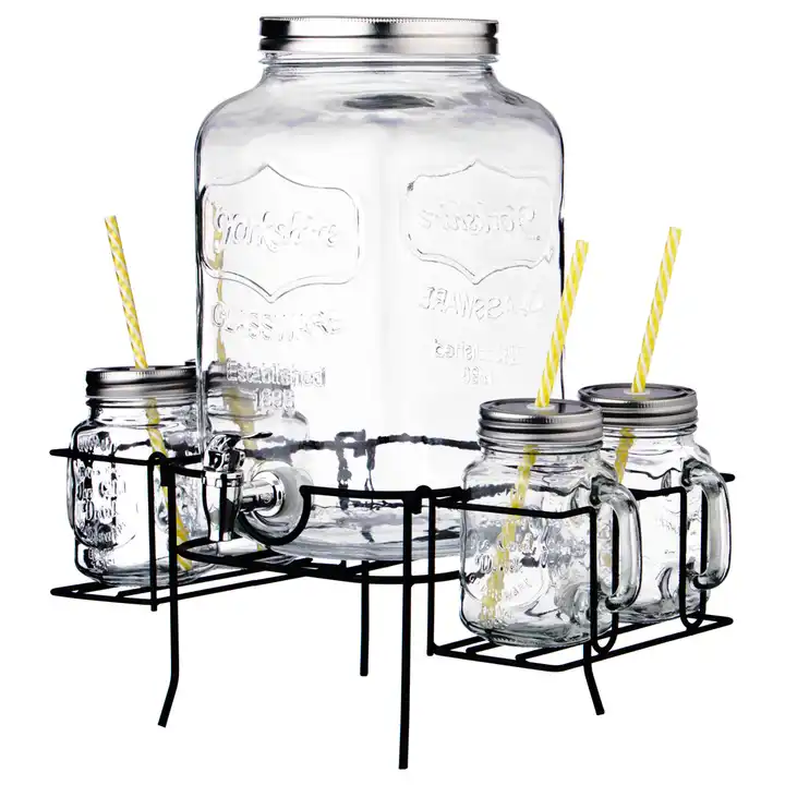 2 Gallon 8L Clear Glass Juice Drink Beverage Dispenser with Handles and  Metal Stand - China 2 Gallon Glass Beverage Dispenser and 2 Gallon Mason  Jars Drink Dispenser price