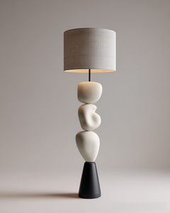 Lámpara de Pie LED E26 Minimalista de Resina con Base Escultural Abstracta, Altura Ajustable y Pantalla de Lino Gris para Sala de Estar - Product Image 2