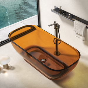 Forma ovale ammollo pietra artificiale vasca da bagno in resina color <span class=keywords><strong>ambra</strong></span> vasca da bagno in resina di cristallo colorato - Product Image 3