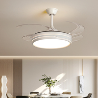 Lustre LED rétractable moderne de 42 pouces Ventilateur de plafond à lames invisibles Style nordique pour la maison Salon Salle à manger Moteur à courant continu