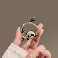 Broche Panda Mignonne de Style Chinois, Épingle de Revers en Bambou à Motif Circulaire