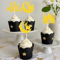 24 Sets Eid Al Fitr Kuchendekoration, Mond Sterne, Frohes Ramadan, Islamisch-Muslimische Themen-Ramadan-Party Kuchendekorationen