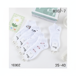 Women's <b>White</b> 3D Printed Short <b>Ankle</b> <b>Socks</b> Breathable Nylon and Spandex Custom Logo Thin Thickness for Spring Summer Season - Product Image 1