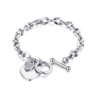 Pulsera de acero inoxidable con hebilla OT, joyería con letras personalizadas con logotipo, cadena de oro, circonia, brazalete con abalorio de corazón Cristiano
