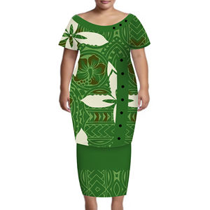 Высококачественные женские наряды на заказ, комплект из 2 предметов, платье с принтом Tonga Puletasi на пуговицах, платья большого размера с коротким рукавом - Product Image 4