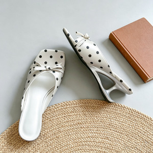 Sandali con Fiocco a Pois da <span class=keywords><strong>Donna</strong></span>, <span class=keywords><strong>Scarpe</strong></span> Open-Toe con Tacco Medio per Esterni, Modello One-Slip - Product Image 3
