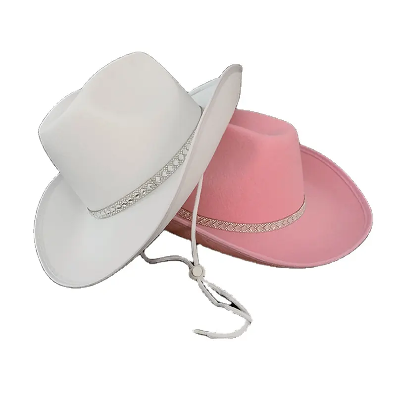 Vendita calda nuovo cappello da Cowgirl bianco rosa con Boa di piume e ragazzi ragazze scapolo cappelli da Cowboy festa in Costume da festa per le donne giocano