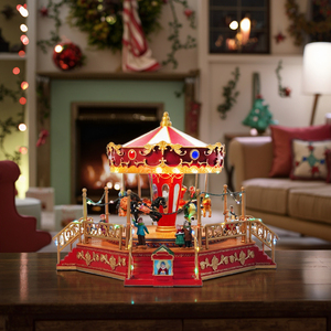 मेलोडी हॉट बिक्री बड़े आकार के नोएल के नेतृत्व में चमकदार रोज़ी कार्उसेल ने संगीत बॉक्स प्लास्टिक के साथ क्रिसमस की सजावट - Product Image 1