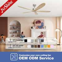 Ventilateur de plafond 1stshine en bois massif de style européen, à économie d'énergie, avec assistant vocal, flux d'air puissant, pales réversibles et télécommande