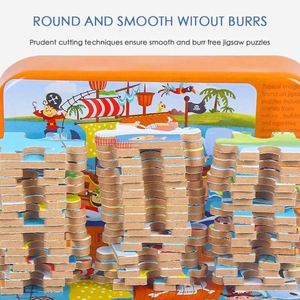 60pcs Wooden Jigsaw <b>Puzzle</b> Set in Iron <b>Box</b> Cartoon Characters & Animals Early Educational Gift Toy - Product Image 3