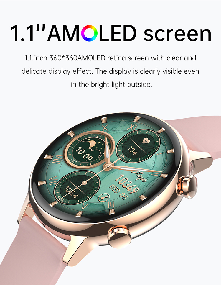 Ladies Smartwatch HK39 AMOLED Screen Female Health Monitor Voice Calling IP68 Waterproof Smart Watch for Women Girls