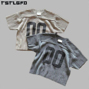 T-shirts pour hommes personnalisés imprimés texturés, coupe oversize et carrée, en coton délavé à l'acide, tricoté côtelé, style jersey court - Product Image 1