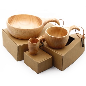 Ensemble de vaisselle en bois de caoutchouc d'extérieur, style nordique, Kuksa, camping, tasse à café en bois, bol à salade, mug - Product Image 2
