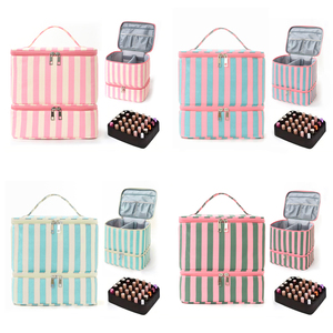Trousse de Maquillage Multifonctionnelle Double Couche à Rayures Tendance, Grande Capacité, pour Vernis à Ongles et Articles de Toilette - Product Image 6