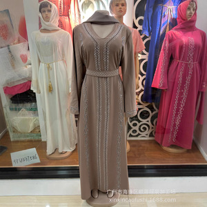 Dubai thanh lịch dài váy áo thun ăn mặc cho cộng với kích thước hồi giáo satin Hot kim cương phong cách và mỏng làm bằng polyester - Product Image 2