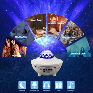 Звездный проектор, светодиодный Ночной светильник со звездами, музыкальный Звездный проектор водной волны, освещение, музыка, активация звуком