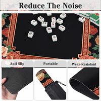 Tapis de mahjong antidérapant de 31,5 pouces avec réduction du bruit et sac de transport pour couverture de table de jeu à motif floral rouge sur fond noir