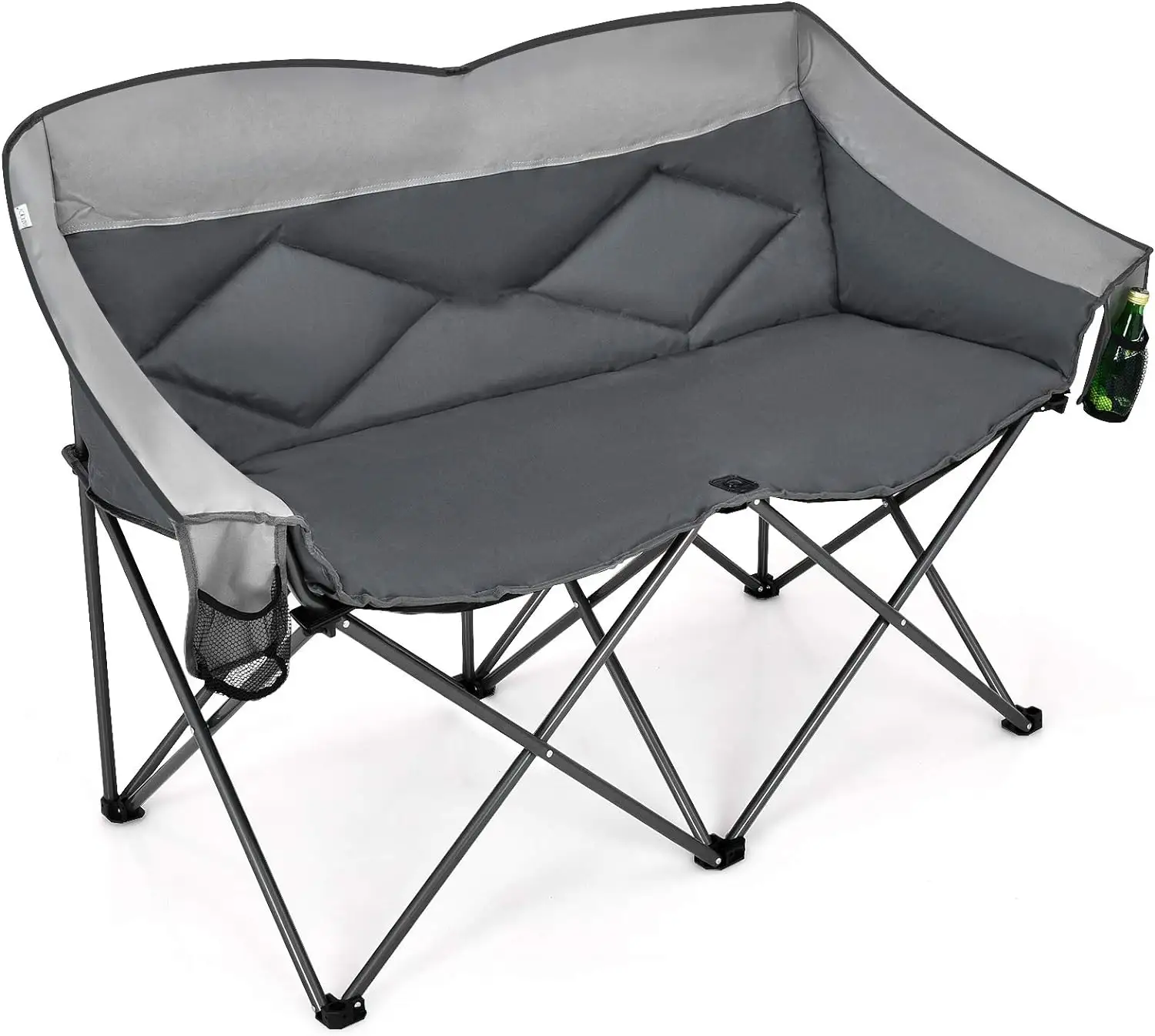 Loveseat sedia da campeggio, doppia sedia pieghevole per coppie adulti con borse e schienale alto imbottito, sedia pieghevole portatile