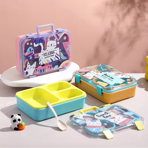 Bencircle B136 Rectangle Plastic Lunch <b>Box</b> Cute Cat Style BPA Free Food <b>Container</b> with 3 Section Compartments - Product Image 6