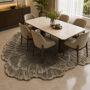Tapis en laine tufté à la main sur mesure, forme de feuille botanique, tapis fait main à poils longs, décoration moderne pour salon, chambre, hôtel - Product Image 3