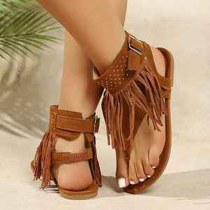 Sandalias de verano 2026 para mujer con borlas y remaches, estilo romano versátil con cremallera lateral y botines. - Product Image 3