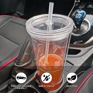 Venta caliente 24oz Acrílico Vaso de doble pared Botellas de agua de plástico preperforadas En stock Almacén de EE. UU. - Product Image 2
