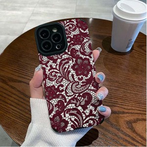 Vente - Étui de téléphone portable en cuir artificiel TPU avec motif de fleurs en dentelle rouge pour <span class=keywords><strong>iPhone</strong></span> X Xr 11 <span class=keywords><strong>12</strong></span> 13 14 15 16 17 18 Pro Max - Product Image 1