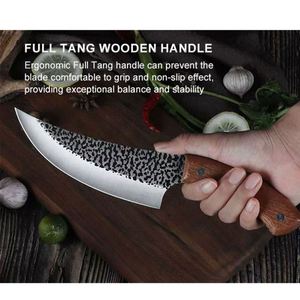 Cuchillo de Cocina Multifuncional Forjado a Mano, Cuchillo de Carnicero Curvo de Alta Resistencia con Hoja de Martillo y Mango de Madera Pakka - Product Image 4