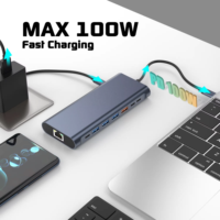 USB C Hub tampilan ganda 14-in-1, stasiun Dok 4K HD4K adaptor Multiport untuk HP/Lenovo/Mac Book USB 3.1 antarmuka stok