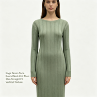 Pull tricoté long et fin à col rond pour femme, personnalisable OEM & ODM, en maille côtelée super longue, couleur menthe, vente en gros